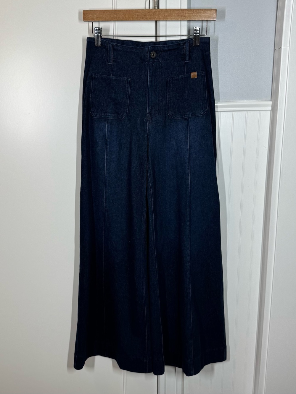 Halara Flex High Waisted Pockets Washed Casual Wide Leg Jeans Deep Blue Water XS - Picture 2 of 7